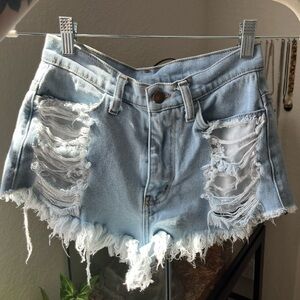 Distressed Light Blue Denim Shorts